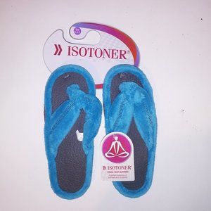 Isotoner Yoga Mat Slippers Womens Small Medium S/M Blue Thong‎ New